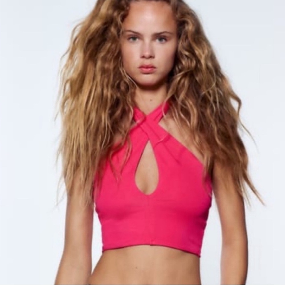 Zara Fuchsia Cross-Front Tank Top